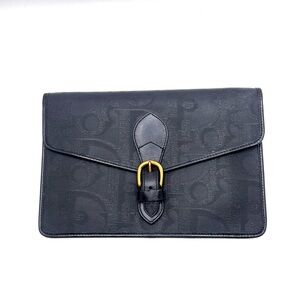 Authentic Christian DIOR Vintage Black PVC x Leather Clutch